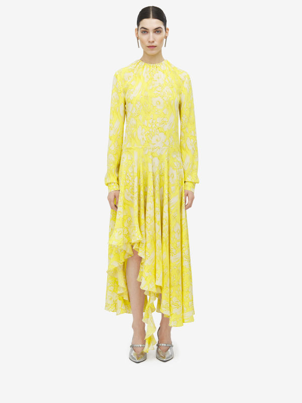 ALEXANDER MCQUEEN - Warped Floral Asymmetric Dress - Item 839589QCAMK7083